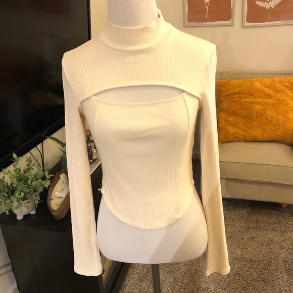 Nwot Top shop ribbed long sleeve perk a boo chest top - Picture 1 of 7